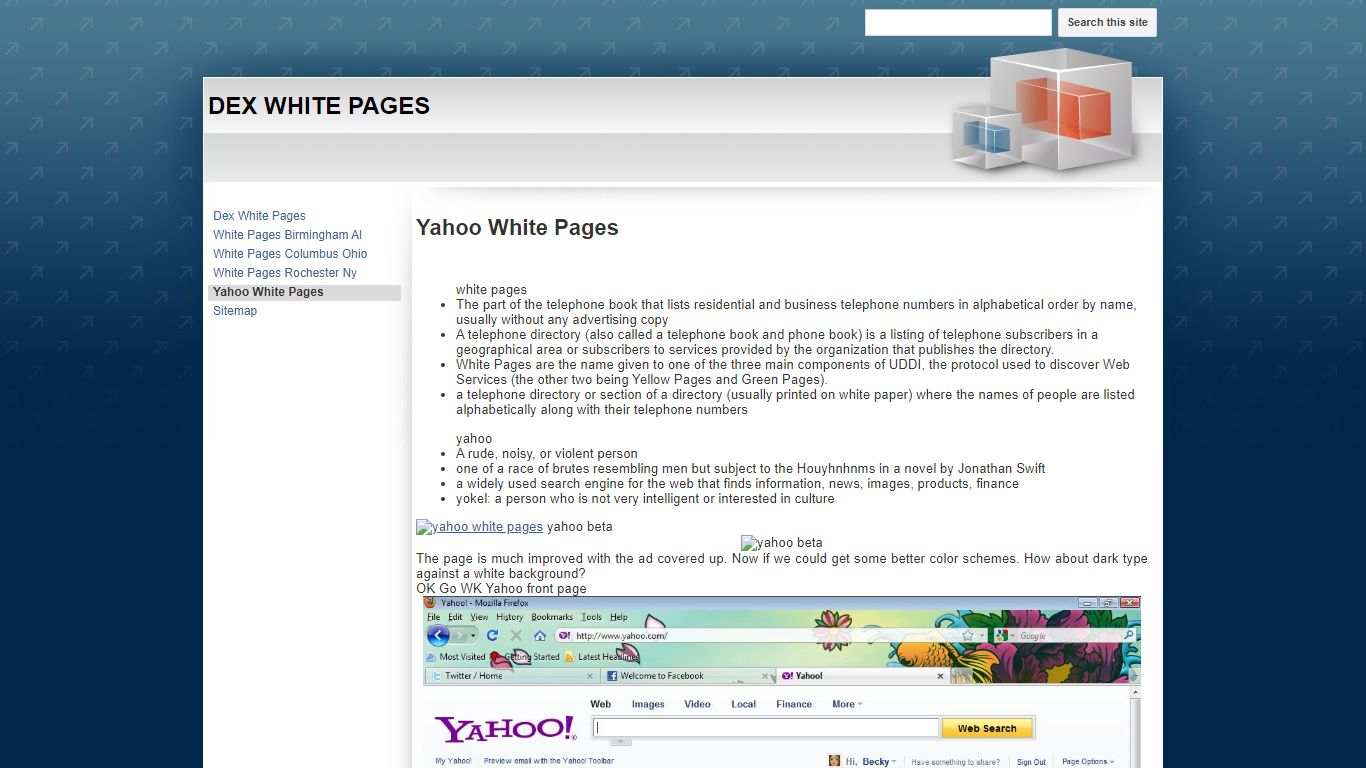 Yahoo White Pages - DEX WHITE PAGES - Google
